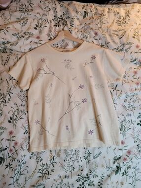 Cream Floral Tee with Floral Sprigs